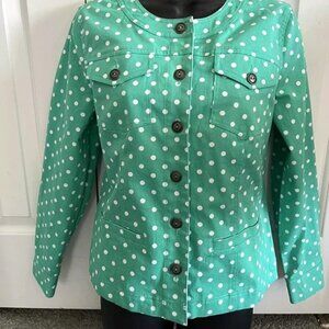 The Tog Shop Petite Jacket Green White Polka Dot Stretchy NWOT